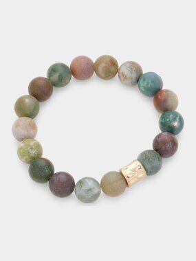 Moss Agate Bracelet - Green Gemstone Beaded Stretch, Healing Crystal Boho Stack